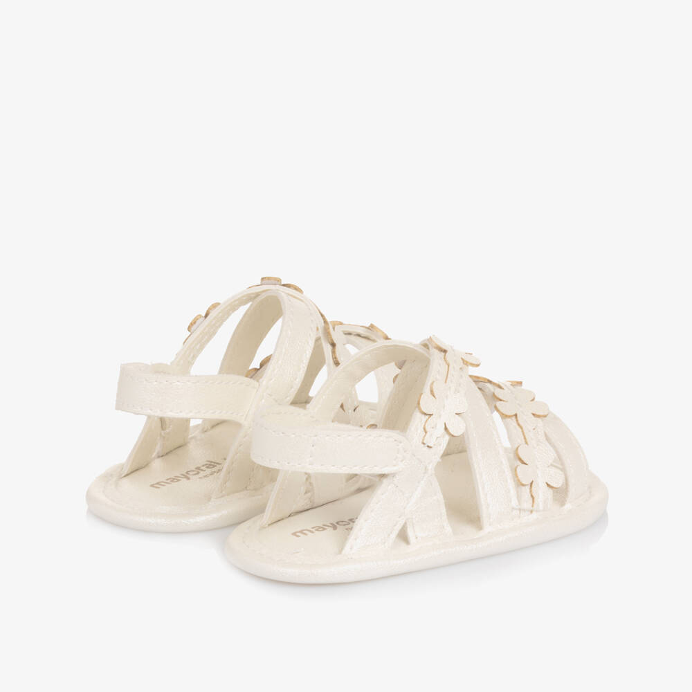 Mayoral Newborn-Baby Girls White Faux Leather Flower Pre-Walker Sandals  | Childrensalon