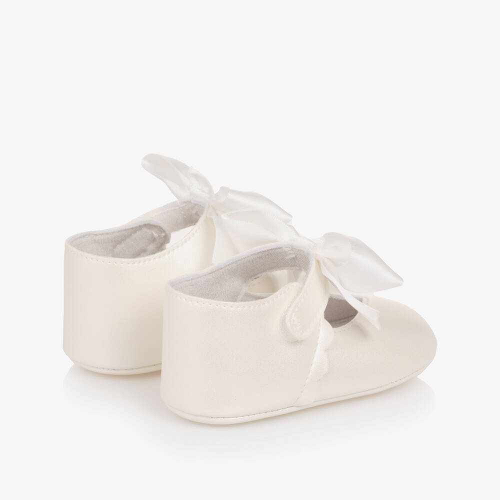 Mayoral Newborn-Baby Girls White Faux Leather Pre-Walker Shoes with Bow | Childrensalon