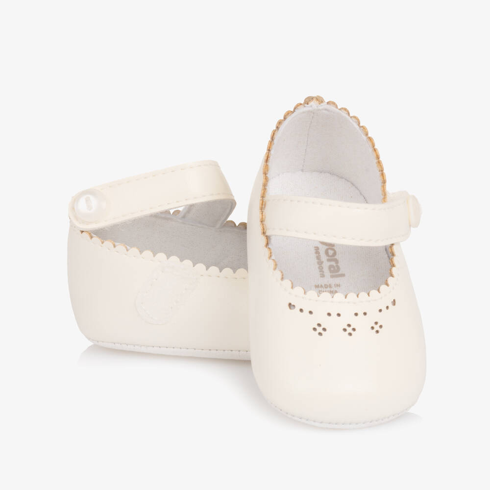Mayoral Для новорожденных-Baby Girls White Faux Leather Pre-Walker Shoes with Cutwork | Childrensalon