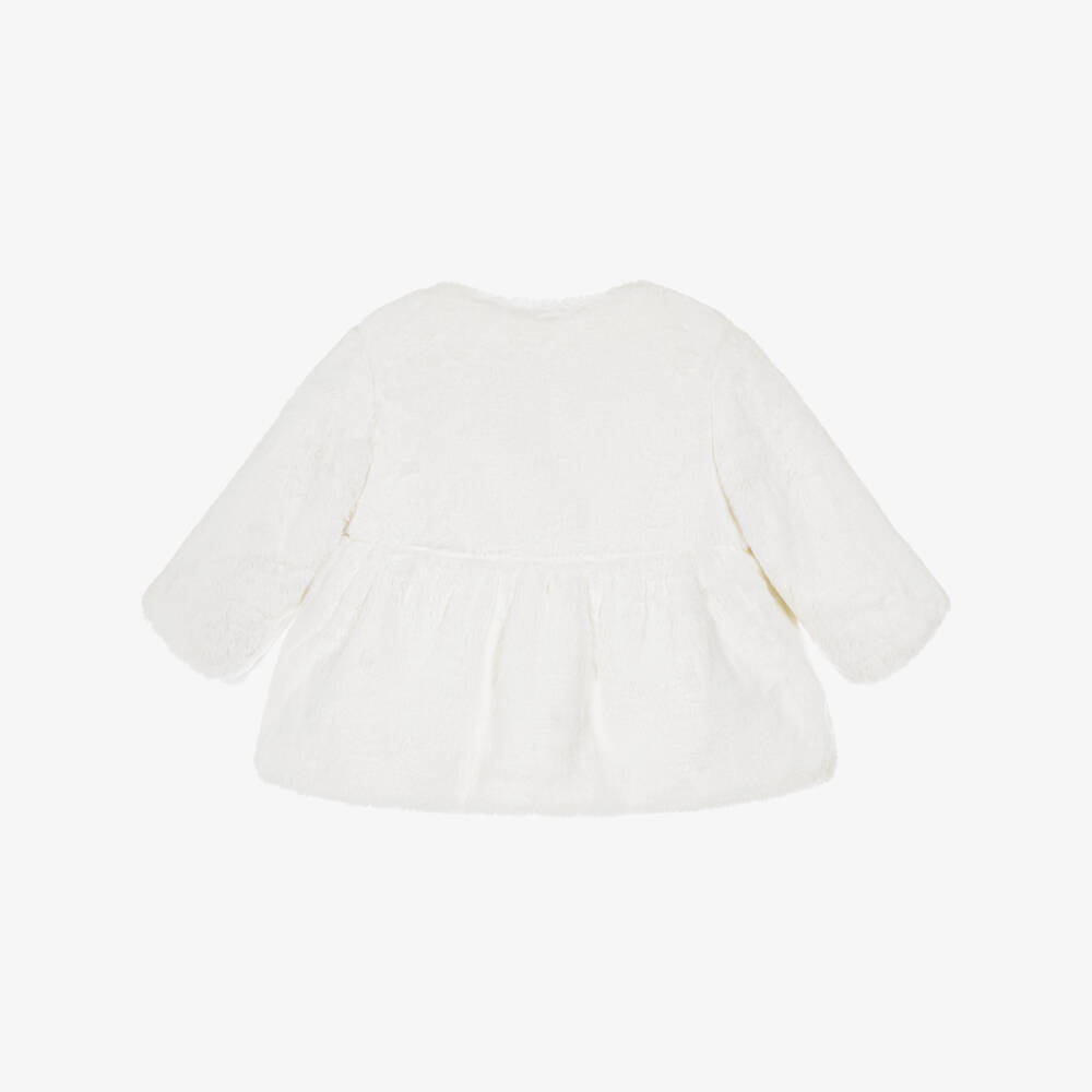 Mayoral Newborn-Baby Girls White Fluffy Coat | Childrensalon