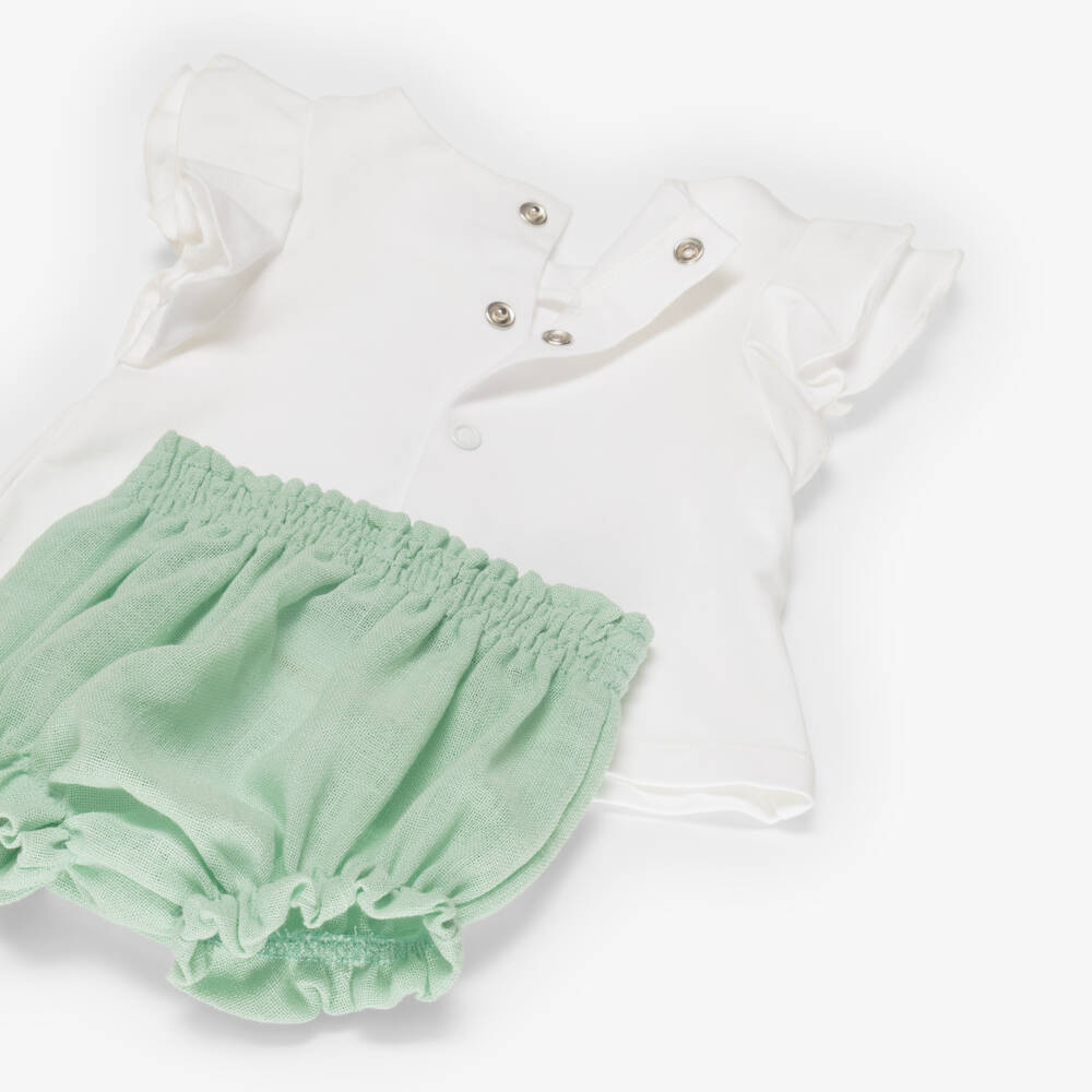 Mayoral Для новорожденных-Baby Girls White & Green Flower Shorts Set | Childrensalon