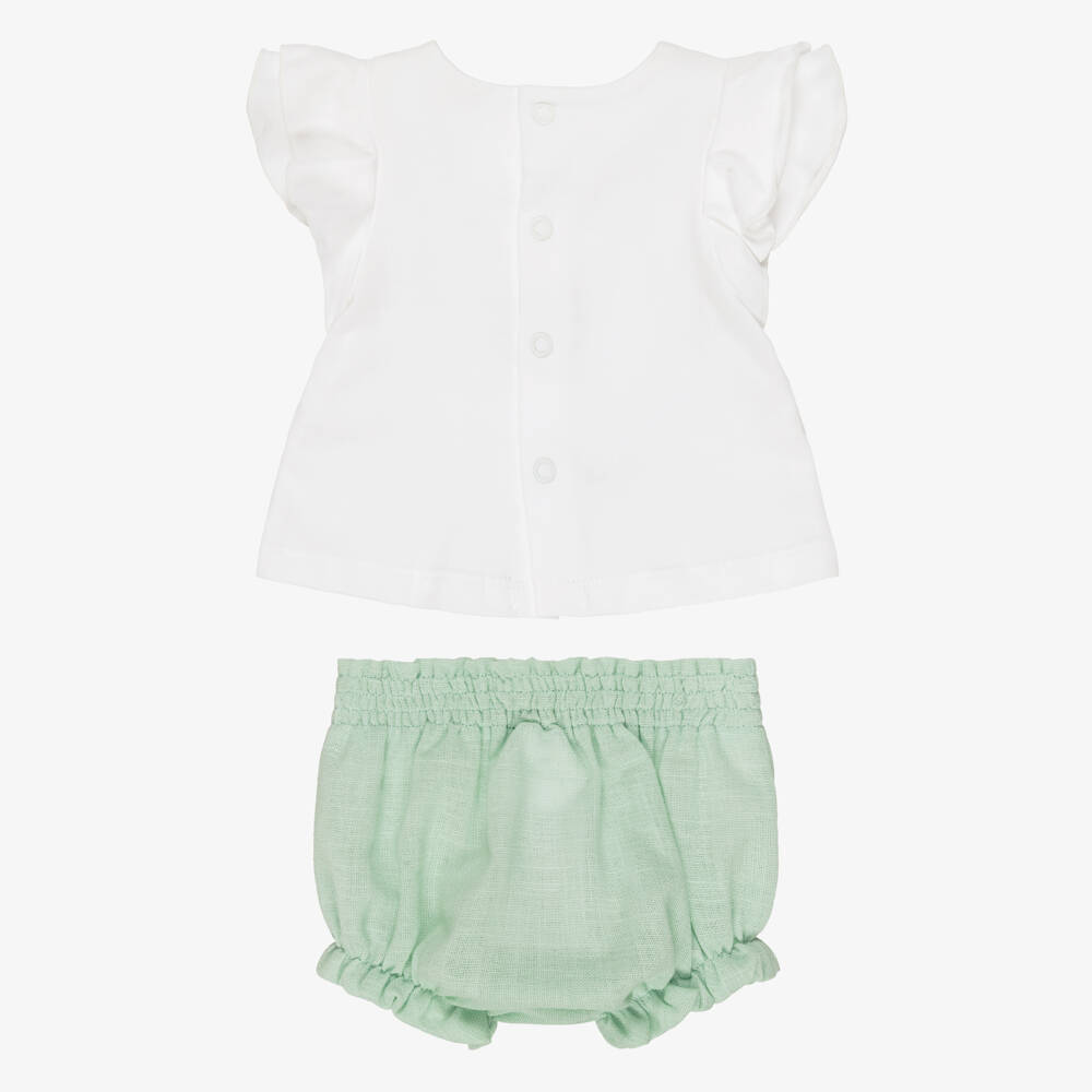 Mayoral Для новорожденных-Baby Girls White & Green Flower Shorts Set | Childrensalon