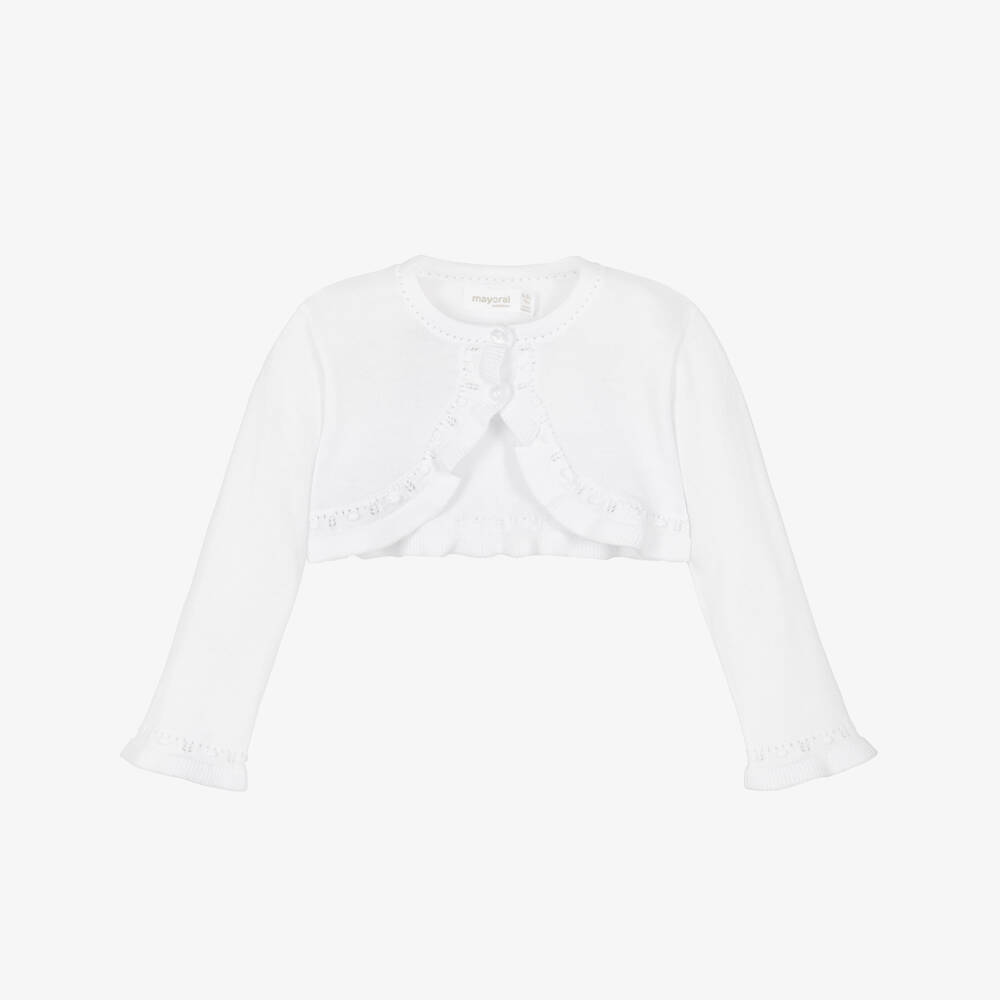 Mayoral Для новорожденных-Болеро кардиган трикотажный белый для малышек | Childrensalon