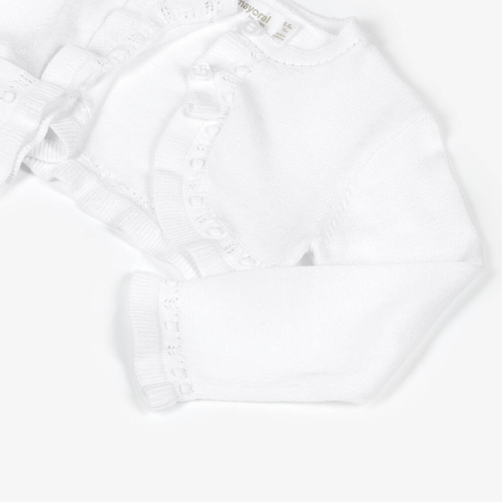 Mayoral Для новорожденных-Болеро кардиган трикотажный белый для малышек | Childrensalon