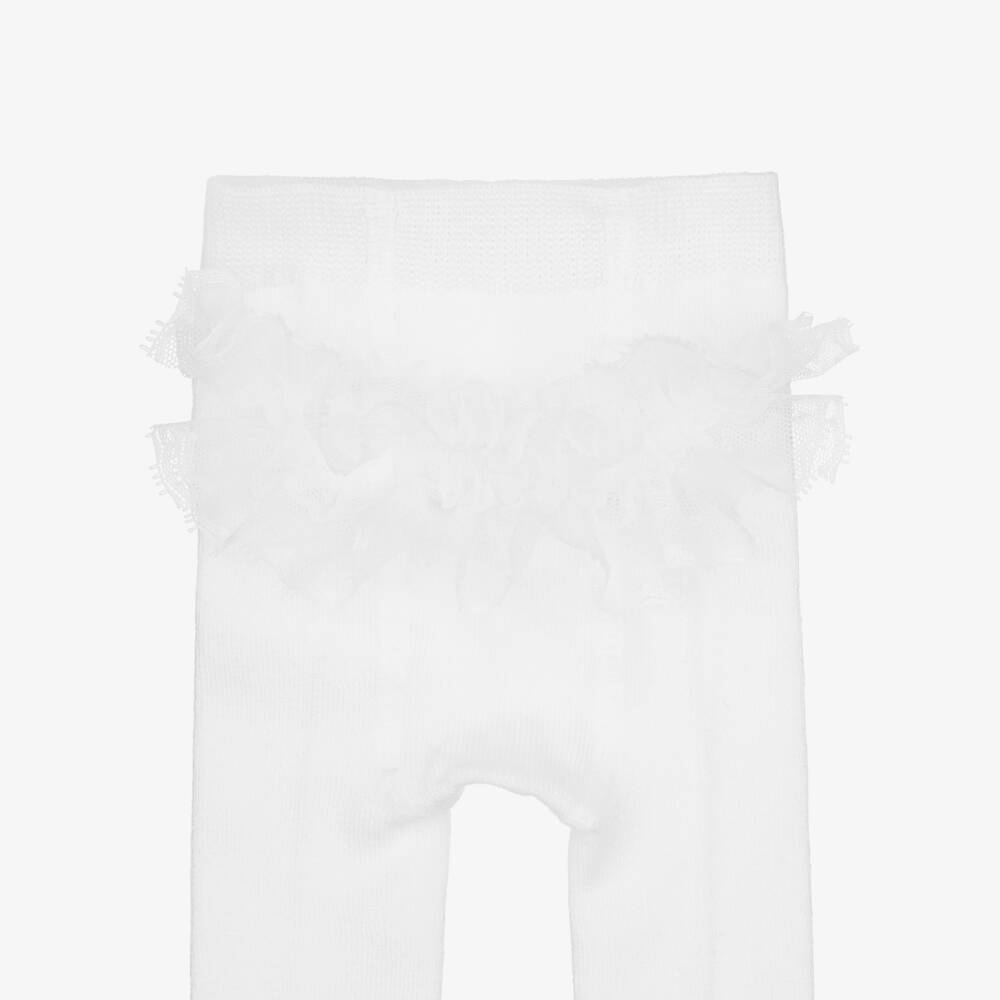 Mayoral Newborn-Baby Girls White Knitted Tights with Lace Ruffles | Childrensalon