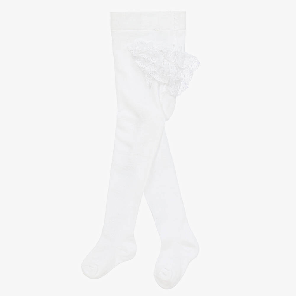 Mayoral Newborn-Baby Girls White Lace Ruffle Tights | Childrensalon