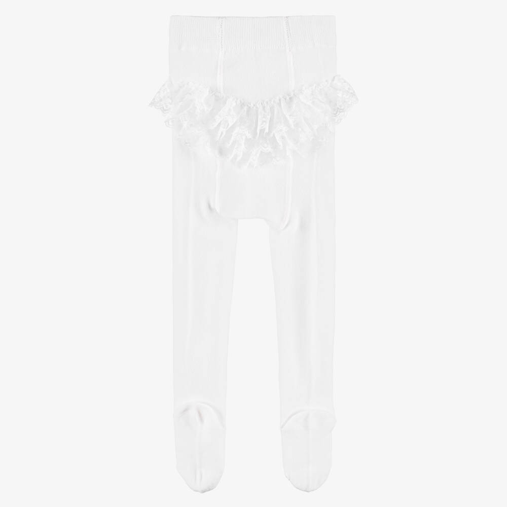 Mayoral Newborn-Baby Girls White Lace Ruffle Tights | Childrensalon