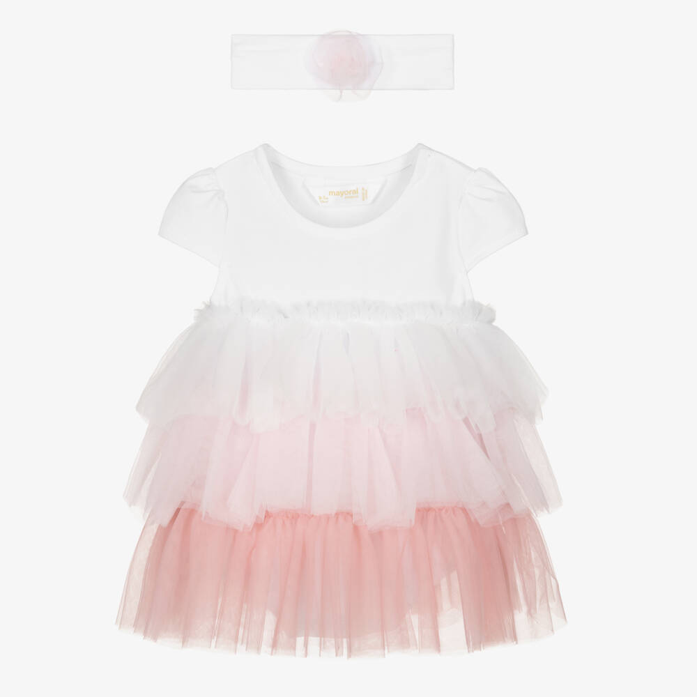 Mayoral Newborn-Baby Girls White & Pink Ombré Dress Set | Childrensalon