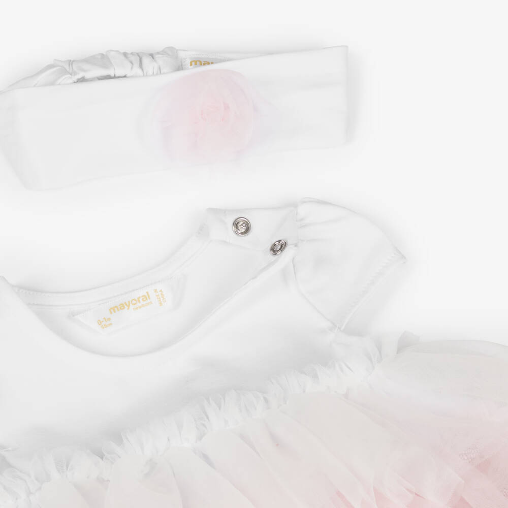 Mayoral Newborn-Baby Girls White & Pink Ombré Dress Set | Childrensalon