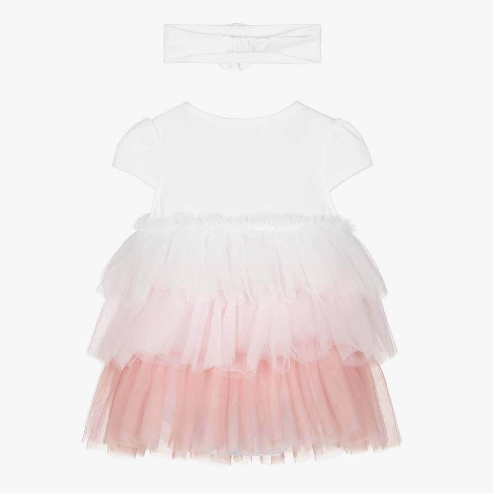 Mayoral Newborn-Baby Girls White & Pink Ombré Dress Set | Childrensalon
