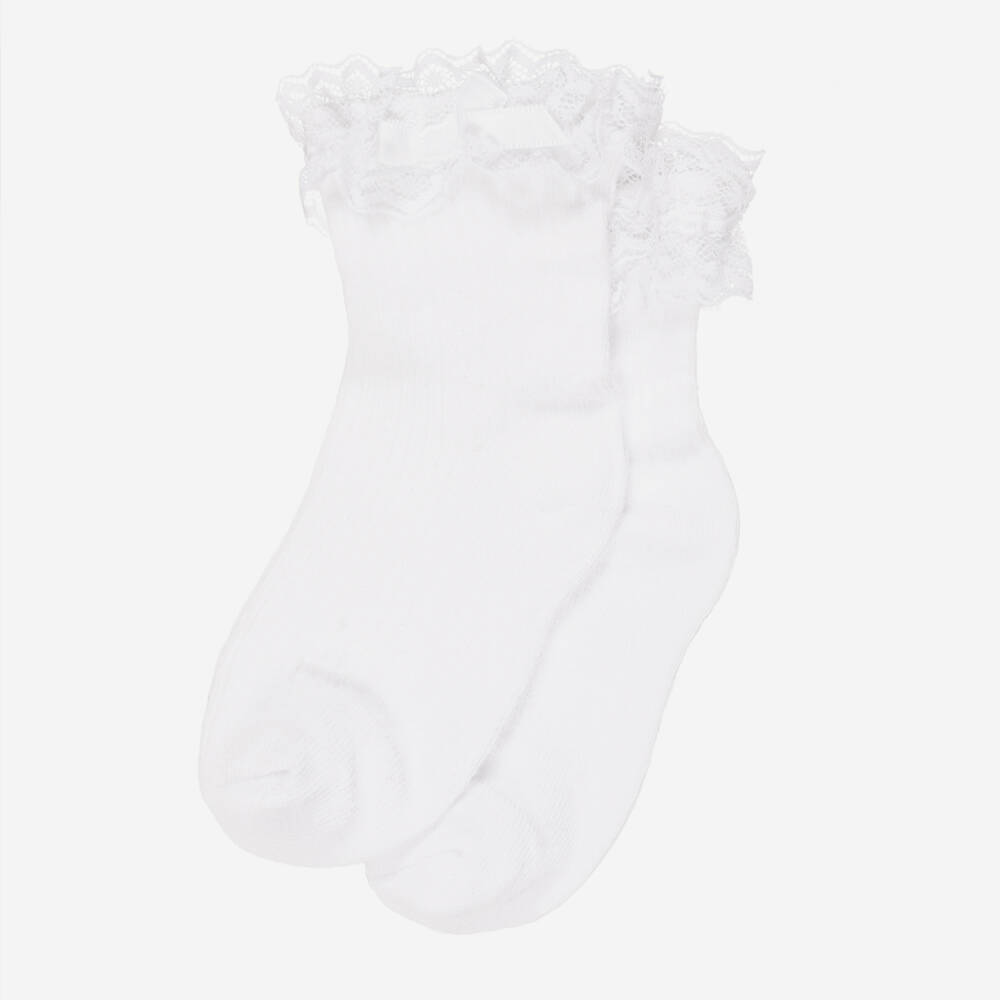 Mayoral Newborn-Baby Girls White Ribbed Socks with Lace Trim | Childrensalon