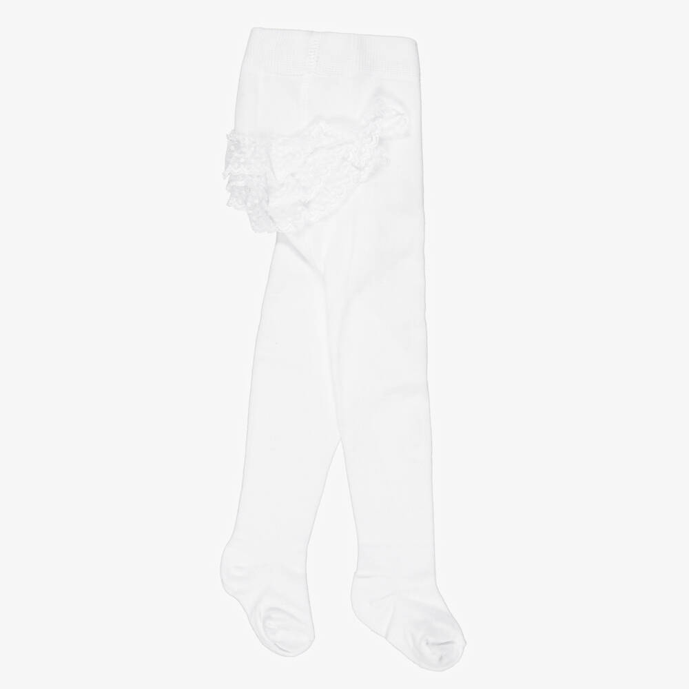 Mayoral Newborn-Baby Girls White Tights with Lace Ruffle | Childrensalon