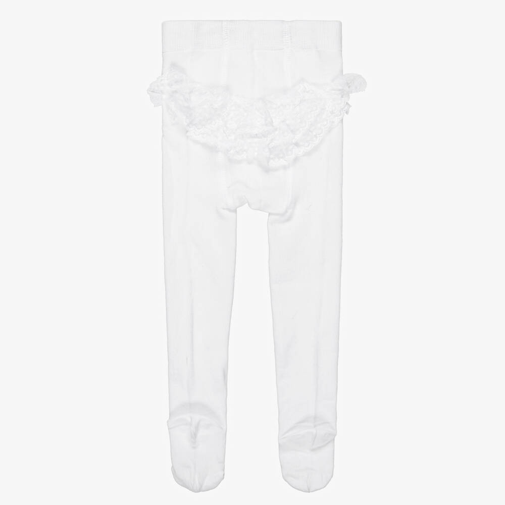 Mayoral Newborn-Baby Girls White Tights with Lace Ruffle | Childrensalon