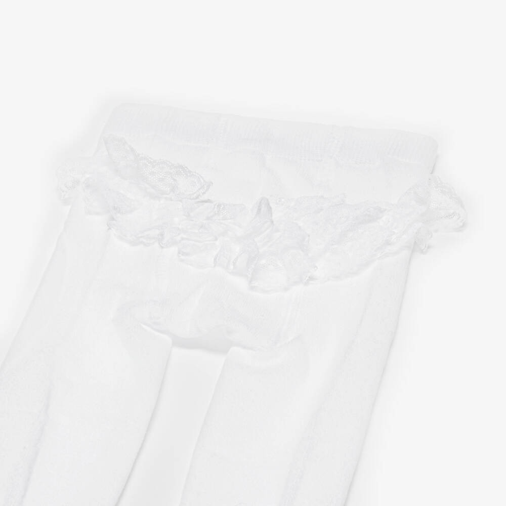 Mayoral Newborn-Baby Girls White Tights with Lace Ruffle | Childrensalon