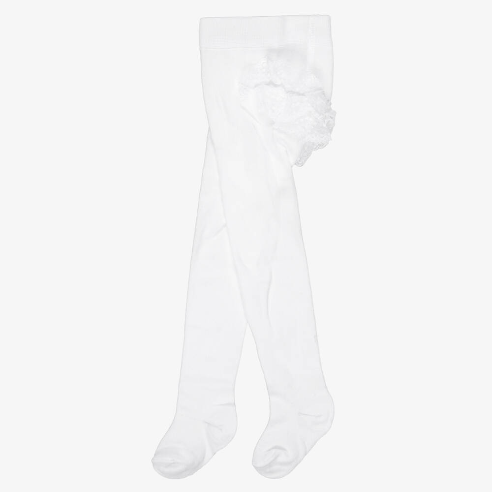 Mayoral Newborn-Baby Girls White Tights with Lace Ruffle | Childrensalon