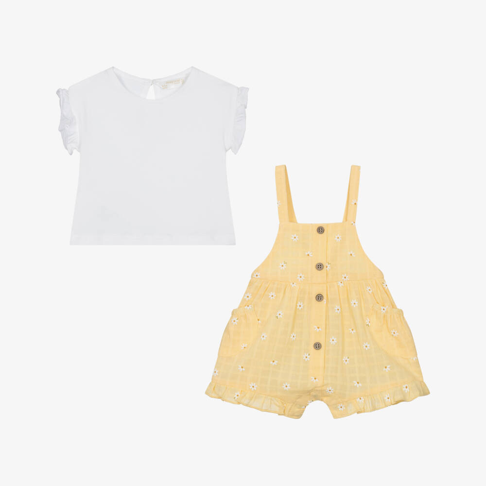 Mayoral Girls Natural Daisy Dungarees & Cardigan
