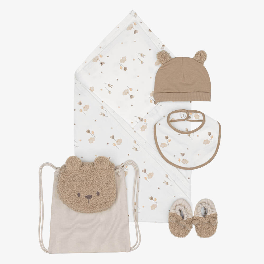 Mayoral Newborn-Baby Ivory & Beige Cotton Blanket Gift Set | Childrensalon