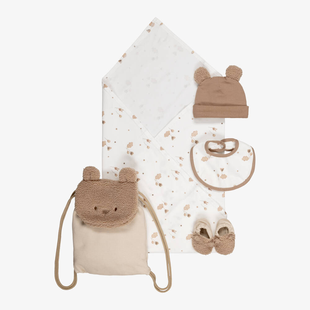 Mayoral Newborn-Baby Ivory & Beige Cotton Blanket Gift Set | Childrensalon
