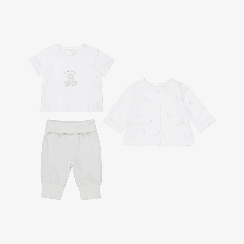 Mayoral Newborn-طقم بنطلون بطبعة بط لون عاجي ورمادي للأطفال الرضع | Childrensalon