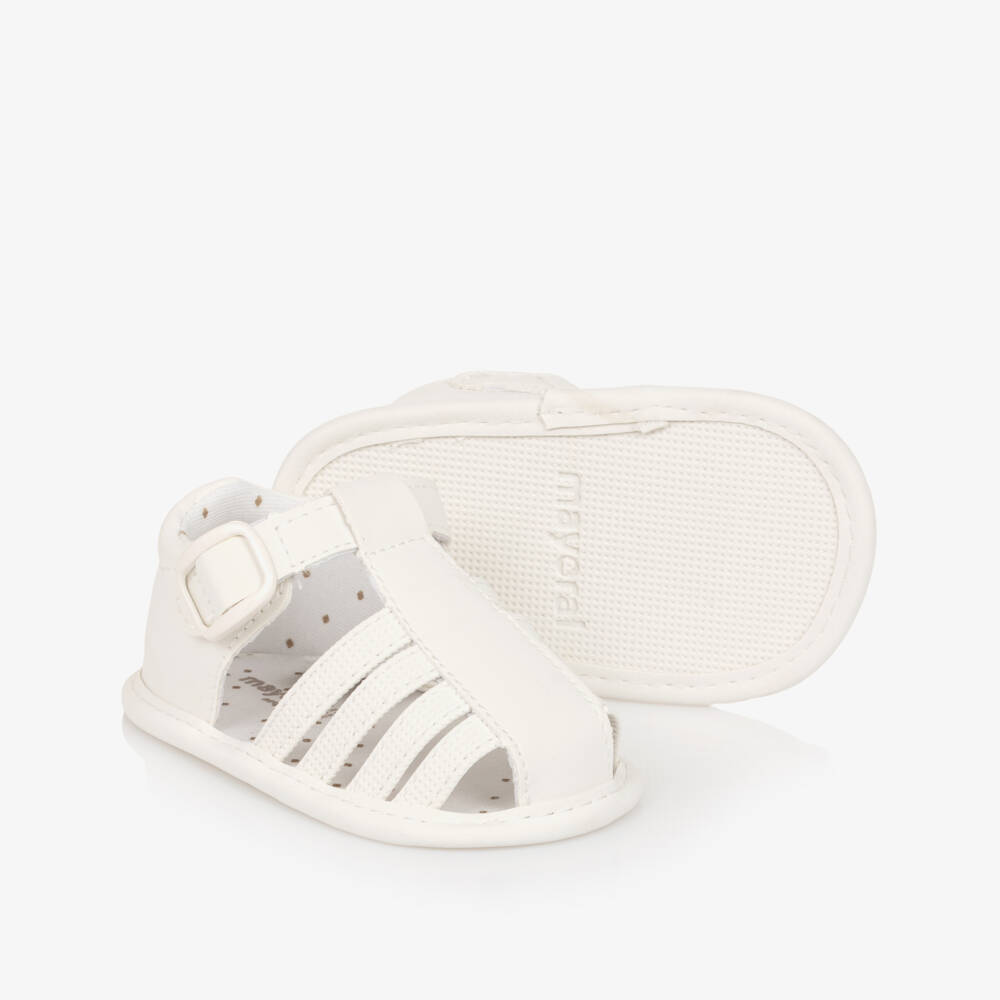 Mayoral Newborn-Baby White Faux Leather Pre-Walker Sandals | Childrensalon
