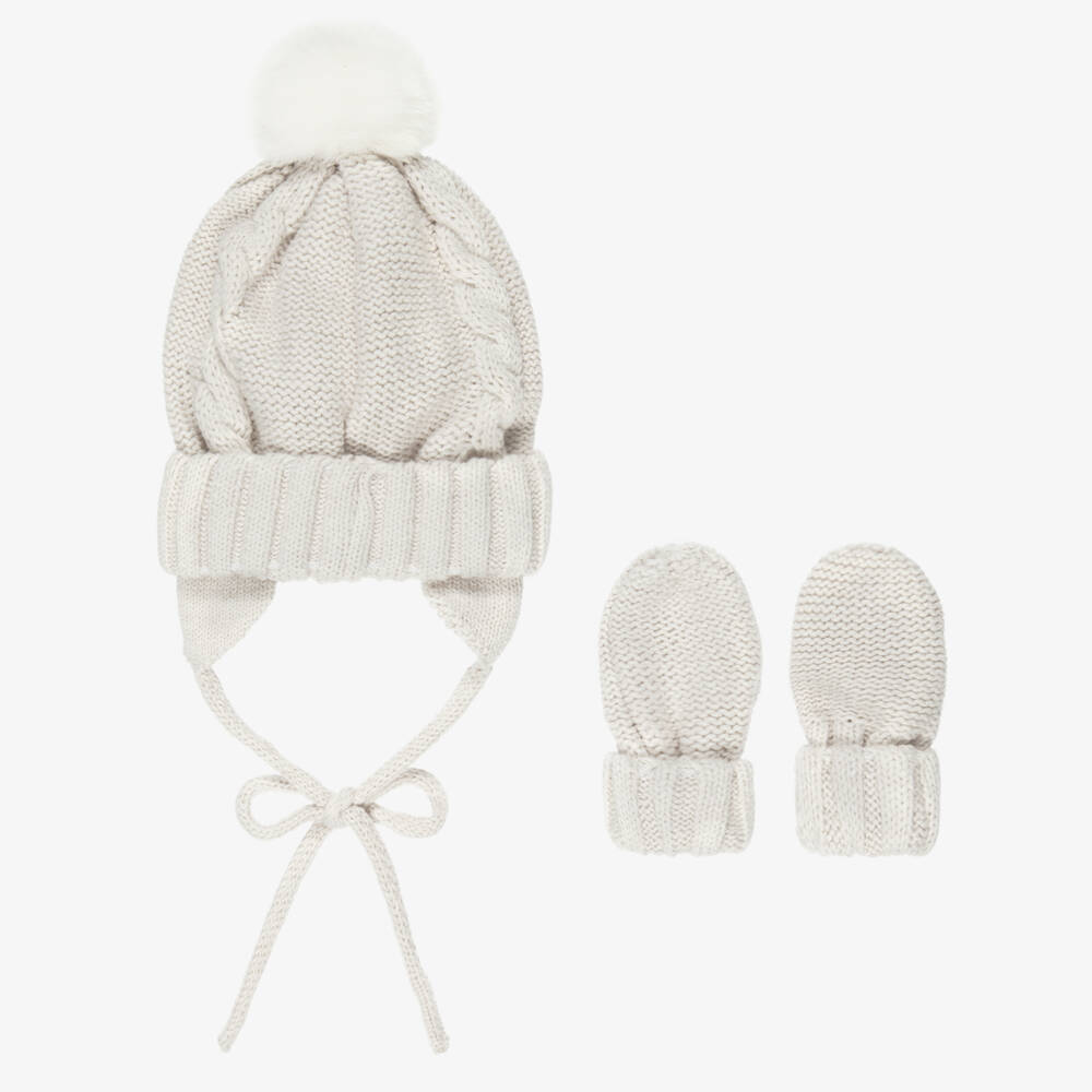 Mayoral Для новорожденных-Beige Cable Knit Baby Hat & Mittens Set | Childrensalon