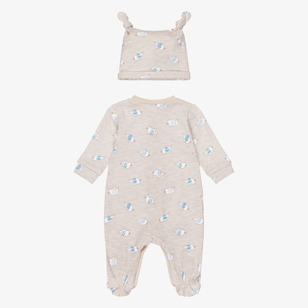 Mayoral Newborn-طقم أفارول بطبعة فيل قطن لون بيج | Childrensalon