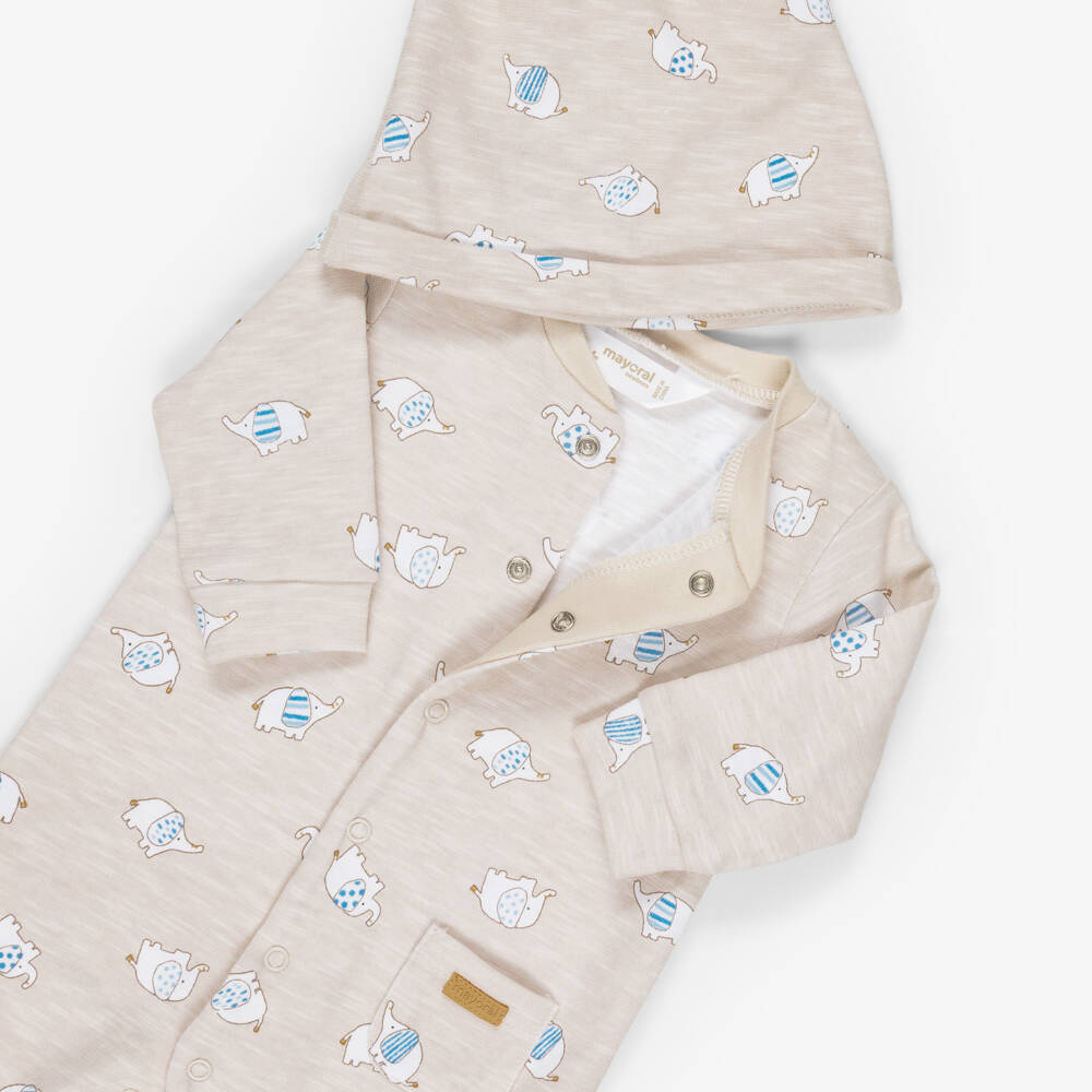 Mayoral Newborn-طقم أفارول بطبعة فيل قطن لون بيج | Childrensalon