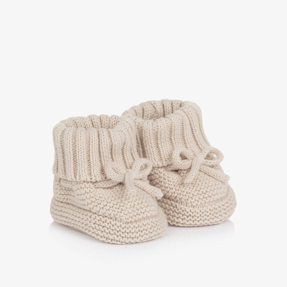 Mayoral Newborn-Beige Cotton Knitted Booties | Childrensalon