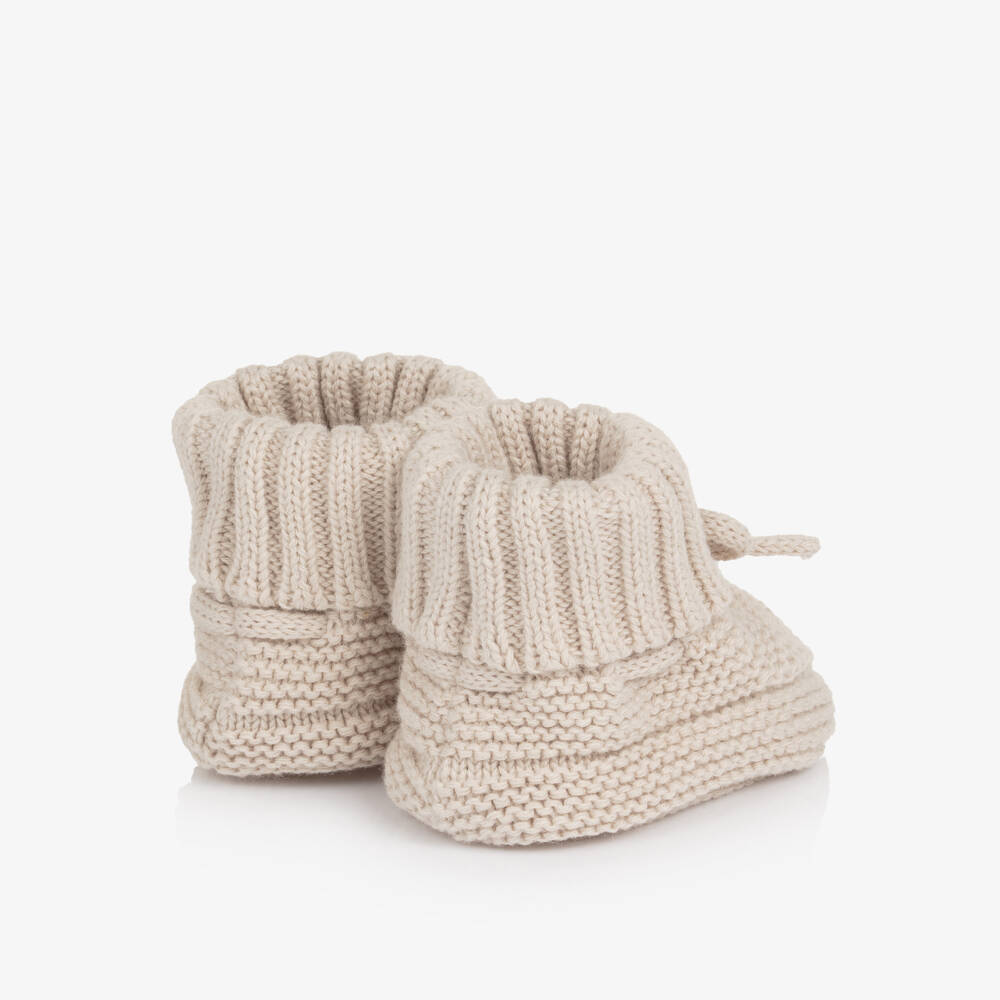 Mayoral Newborn-Beige Cotton Knitted Booties | Childrensalon