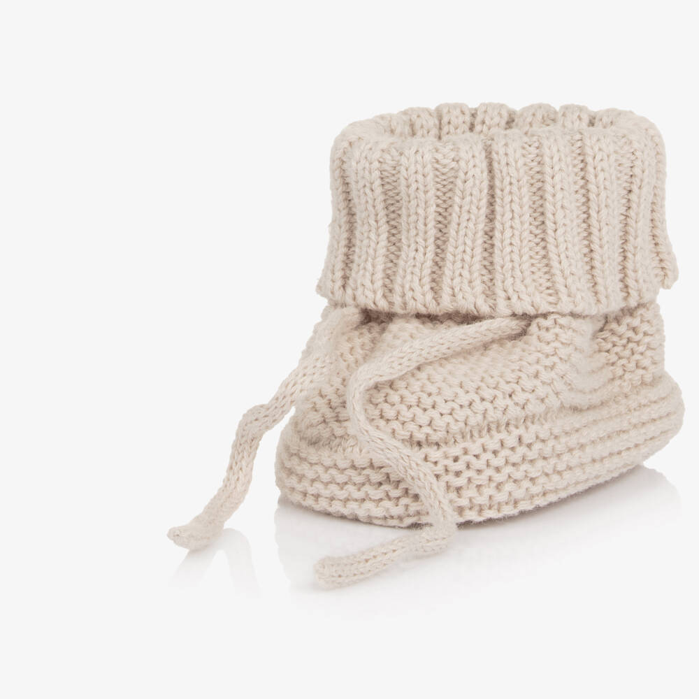 Mayoral Newborn-Beige Cotton Knitted Booties | Childrensalon