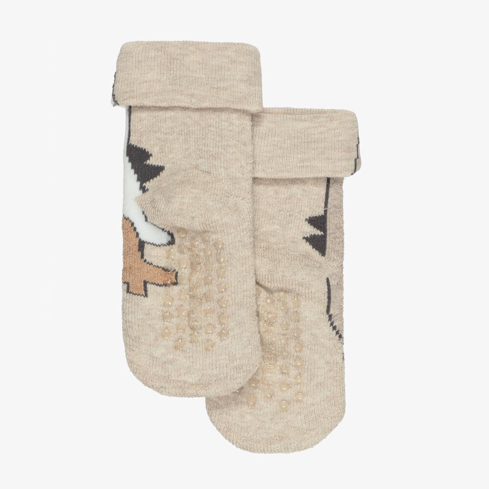 Mayoral Newborn-Beige Dinosaur Baby Socks with Grippy Feet | Childrensalon