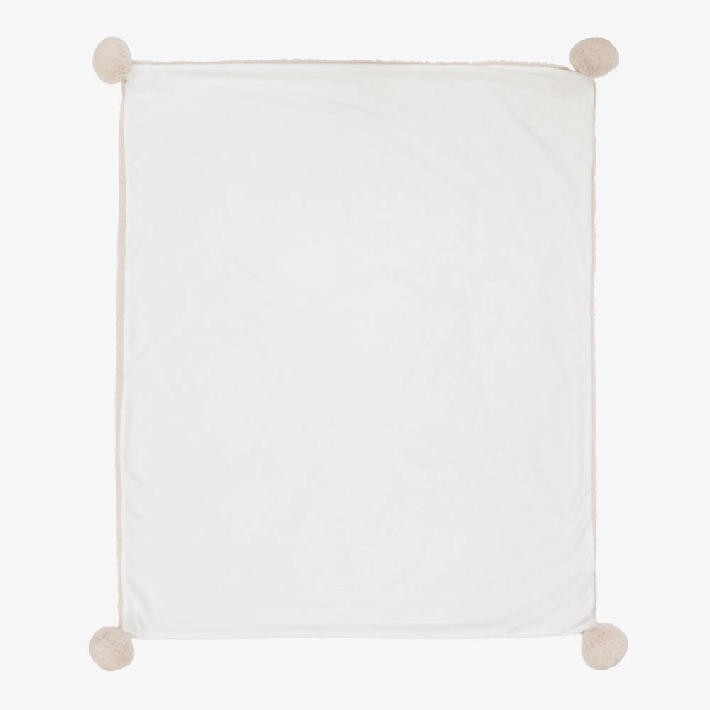 Mayoral Newborn-Beige Faux Fur & Pom-Pom Blanket (100cm) | Childrensalon