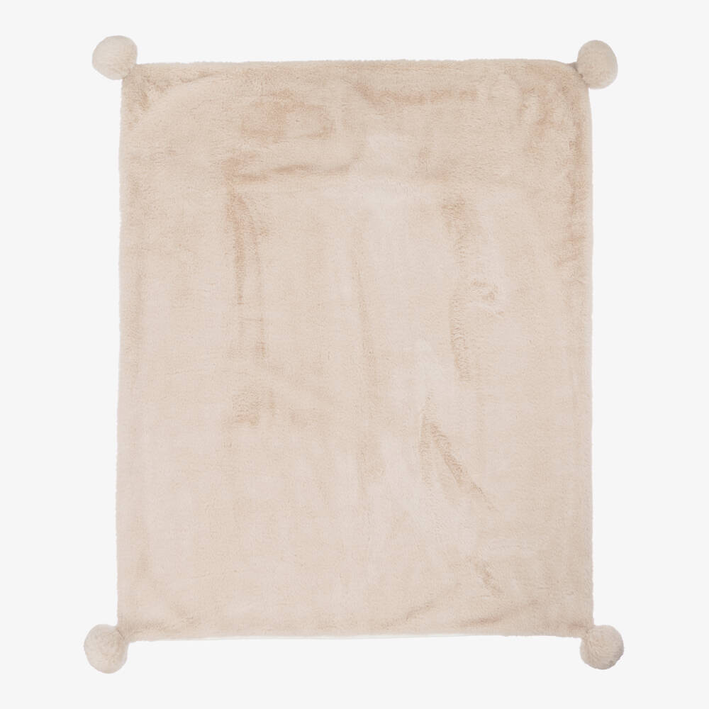 Mayoral Newborn-Beige Faux Fur & Pom-Pom Blanket (100cm) | Childrensalon