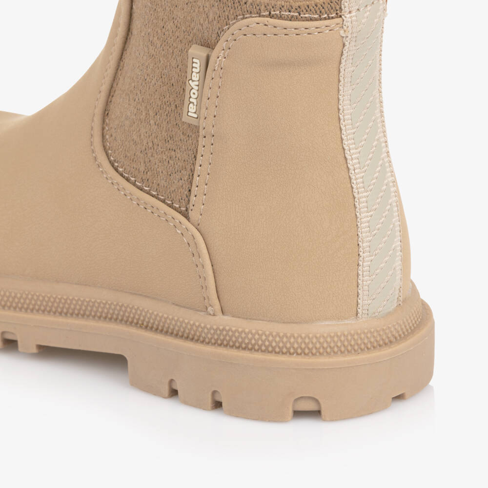 Mayoral-Beige Faux Leather Chelsea Boots | Childrensalon