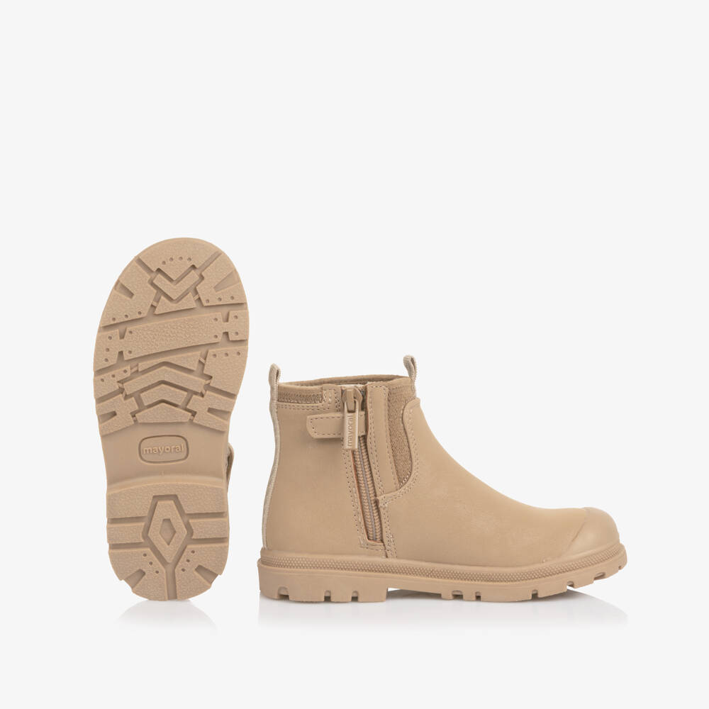 Mayoral-Beige Faux Leather Chelsea Boots | Childrensalon