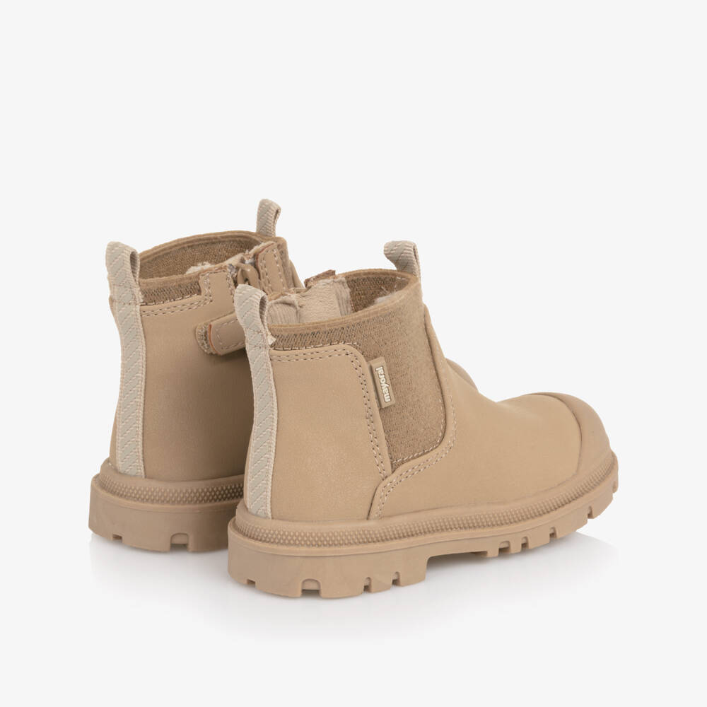Mayoral-Beige Faux Leather Chelsea Boots with Side Zip | Childrensalon