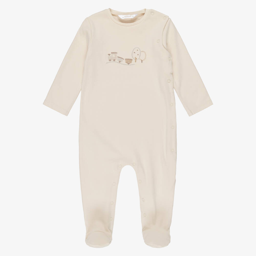 Mayoral Для новорожденных-Комбинезоны бежевый и кремовый из хлопка с поездами (2шт.) | Childrensalon
