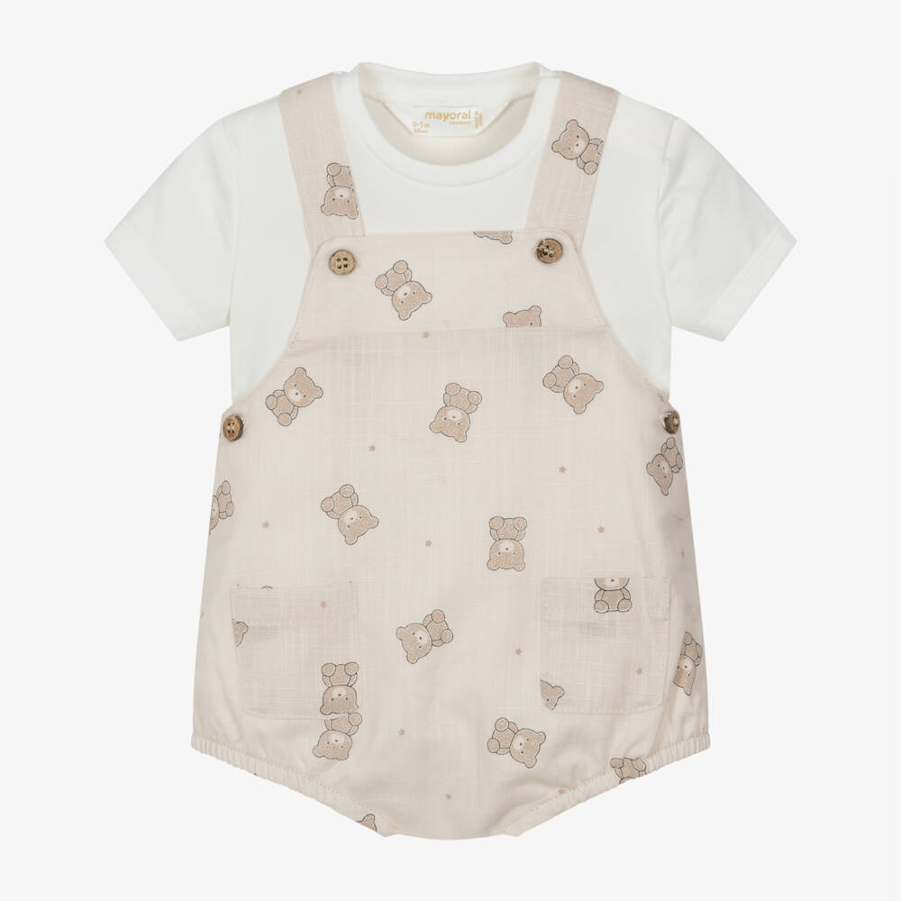 Mayoral Newborn-طقم دنغري بطبعة دب تيدي لون عاجي وبيج | Childrensalon