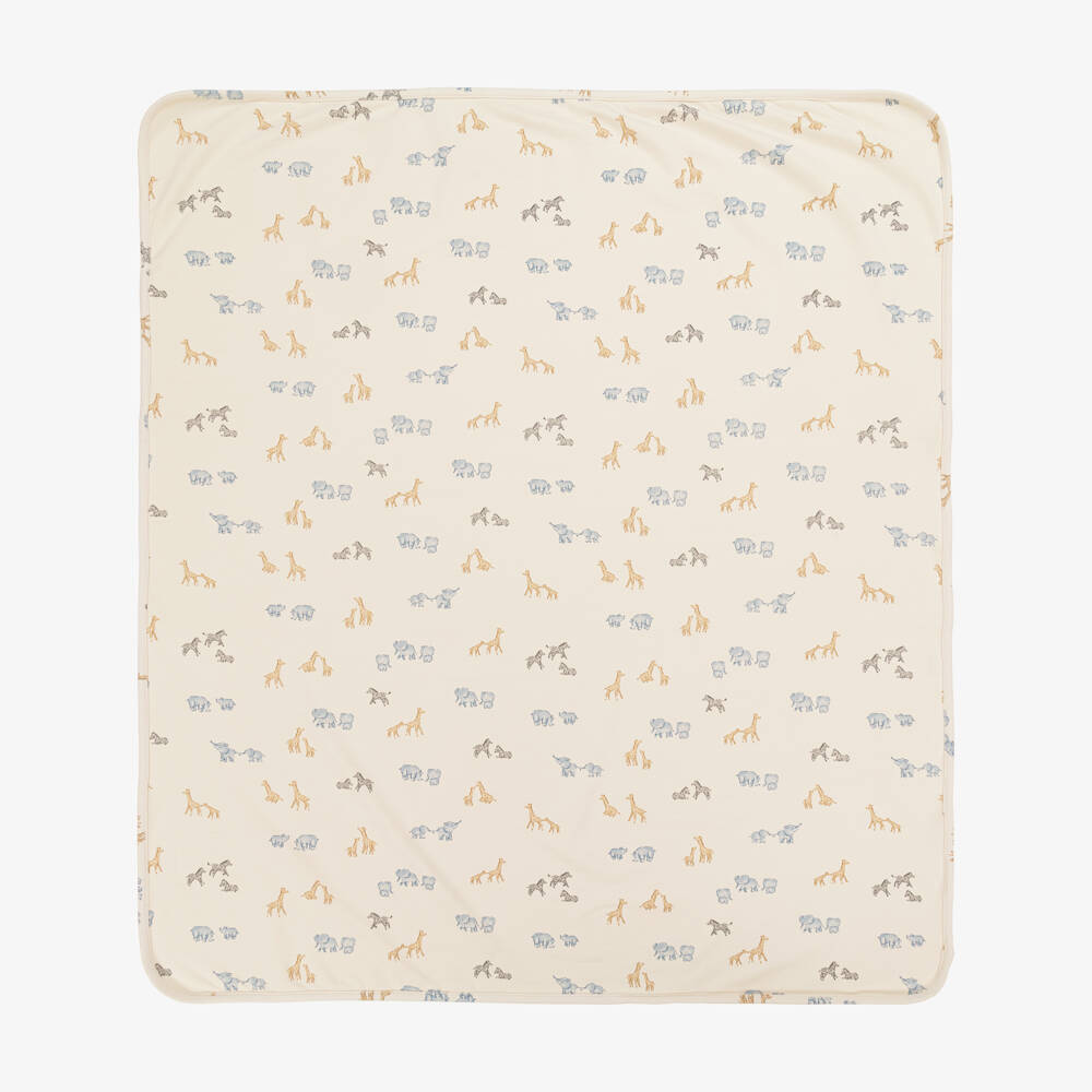 Mayoral Newborn-Beige Jersey Blanket with Blue Elephants (90cm) | Childrensalon
