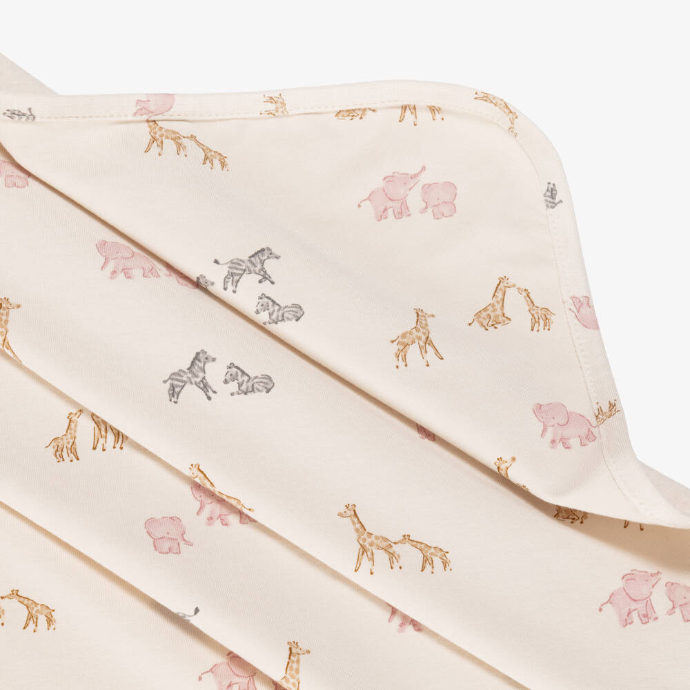 Mayoral Для новорожденных-Beige Jersey Blanket with Pink Elephants (90cm) | Childrensalon