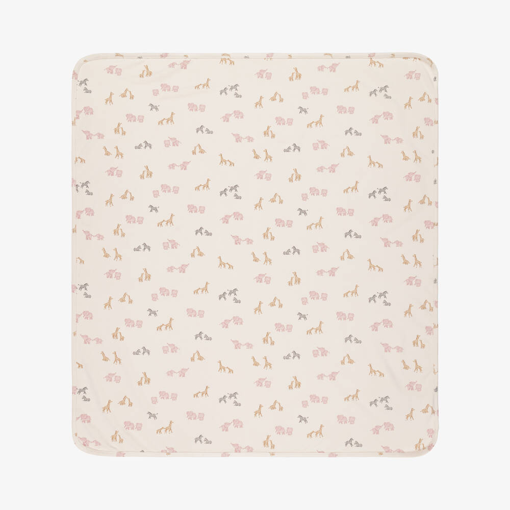 Mayoral Для новорожденных-Beige Jersey Blanket with Pink Elephants (90cm) | Childrensalon