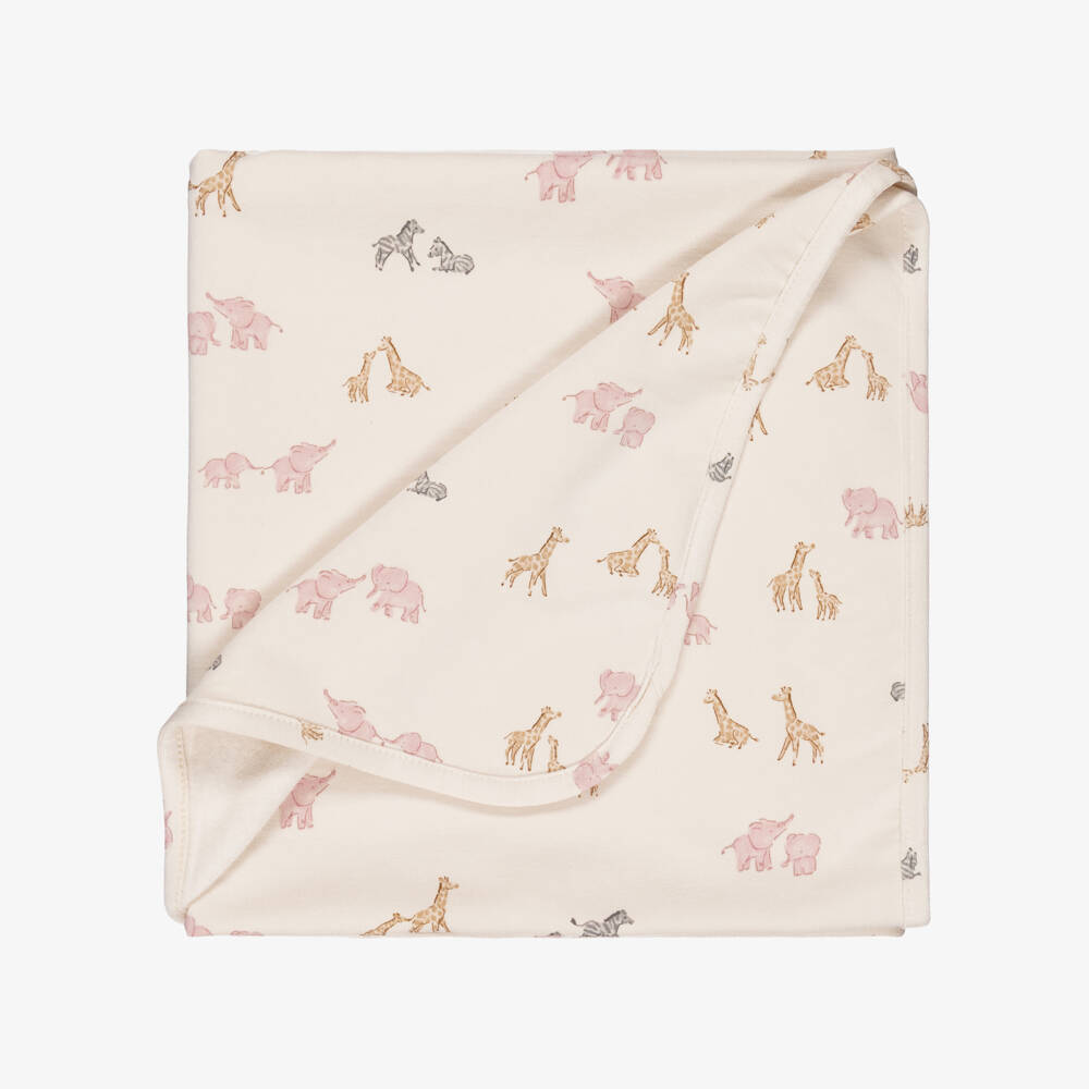 Mayoral Newborn-Beige Jersey Blanket with Pink Elephants (90cm) | Childrensalon
