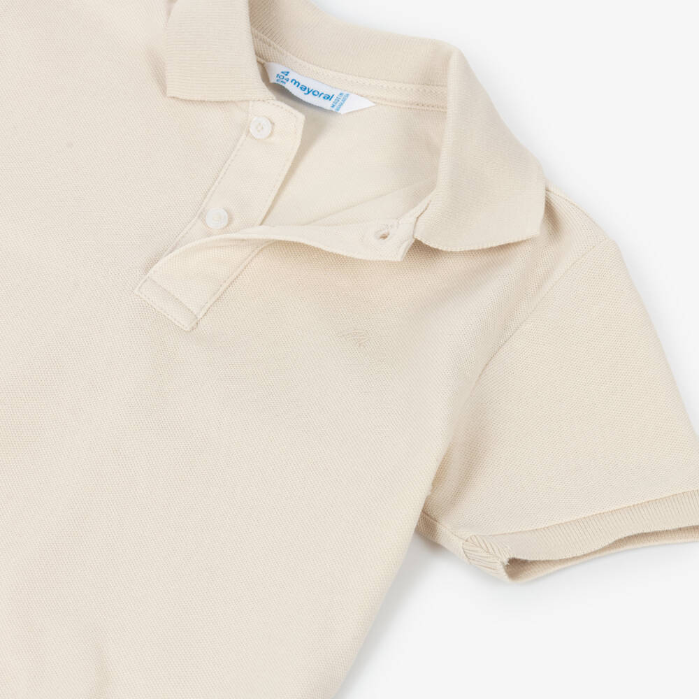 Mayoral-Boys Beige Short Sleeve Piqué Polo Shirt | Childrensalon