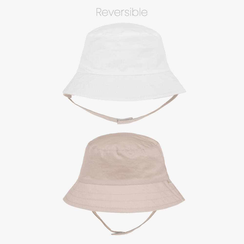 Mayoral Newborn-Beige Reversible Cotton Baby Hat | Childrensalon