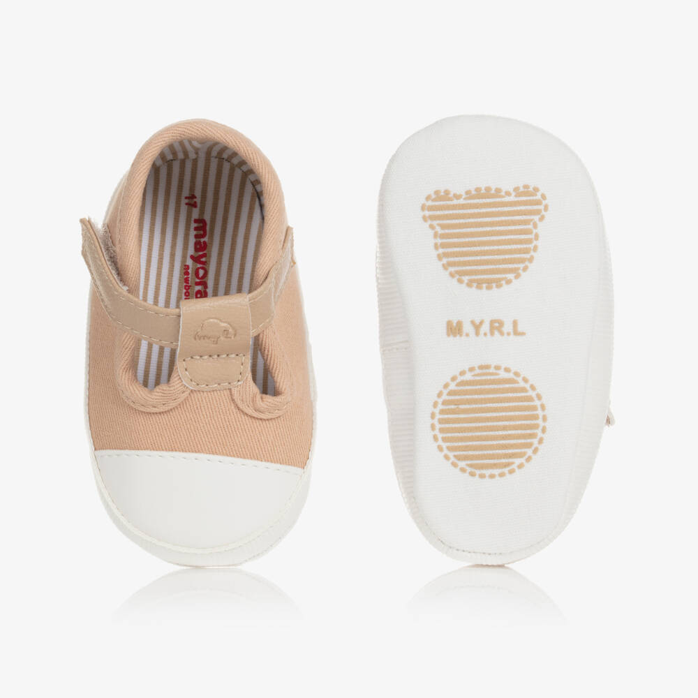 Mayoral-Beige & White Canvas Pre-Walker Shoes | Childrensalon