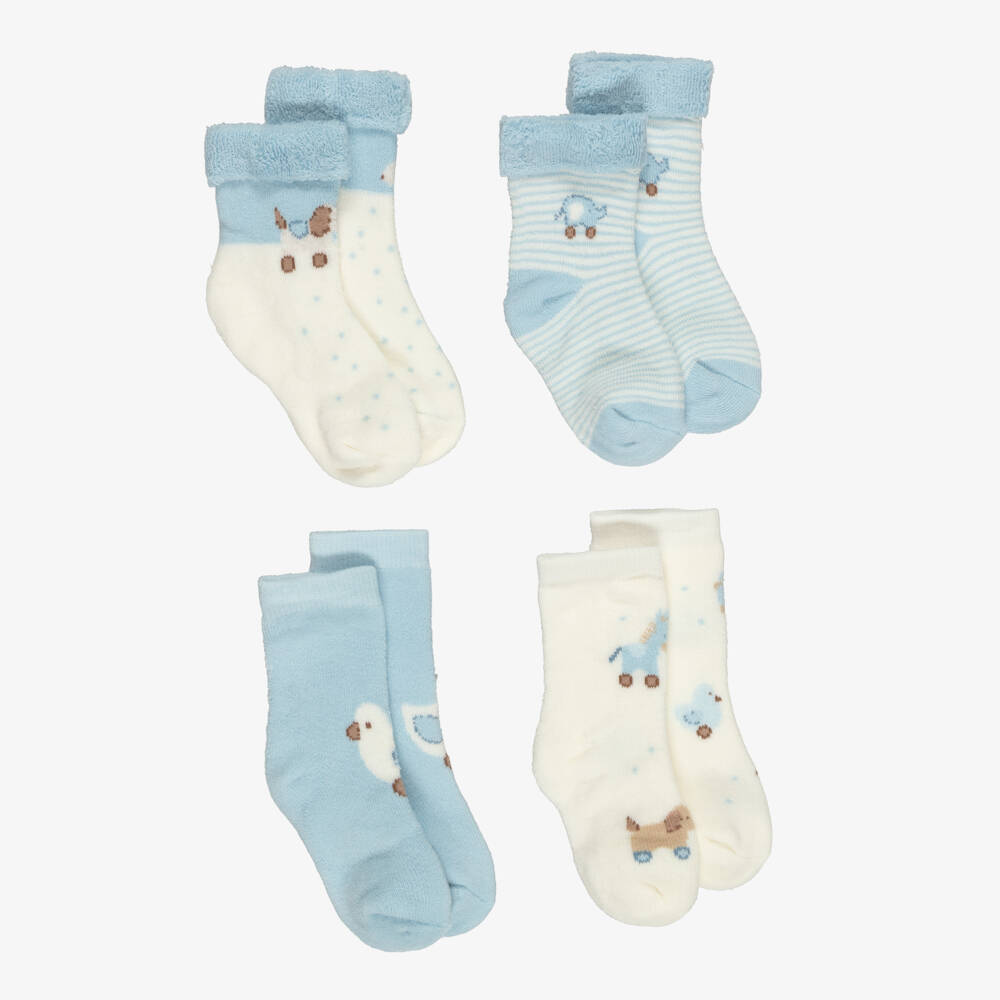 Mayoral Для новорожденных-Blue Baby Socks with Animal Motifs (4 Pack) | Childrensalon