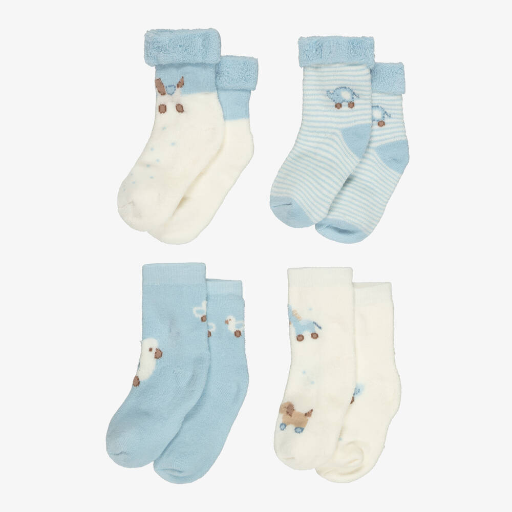 Mayoral Для новорожденных-Blue Baby Socks with Animal Motifs (4 Pack) | Childrensalon