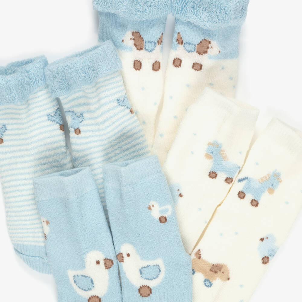 Mayoral Для новорожденных-Blue Baby Socks with Animal Motifs (4 Pack) | Childrensalon