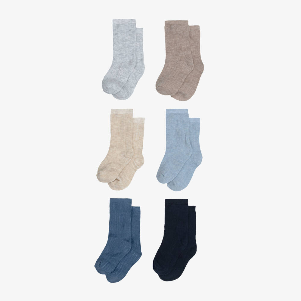 Mayoral Newborn-Blue & Beige Ankle Socks for Baby (6 Pack) | Childrensalon