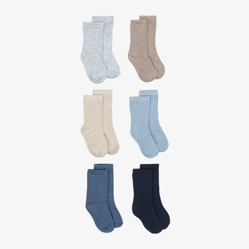 Mayoral Newborn-Blue & Beige Ankle Socks for Baby (6 Pack) | Childrensalon